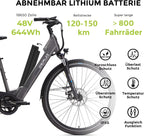 DERUIZ E-Bike 28 Zoll E Bike Damen Elektrofahrrad Herren Pedelec Citybike, 250W/48V/13,4AH 40N.m BAFANG Motor, Trekking Ebike Cityrad für Damen, 25km/h, QUARTZ Grey