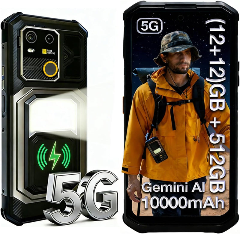 AGM G3 Outdoor Handy Android 15 5G,Wireless Charging,Google Gemini Al,10000mAh,IP68 | IP69K Wasserdicht.MIL-STD-810H.5G,Smartphone ohne Vertrag,24GB RAM+512GB ROM,6.72 Zoll FHD+120Hz,Dual SIM